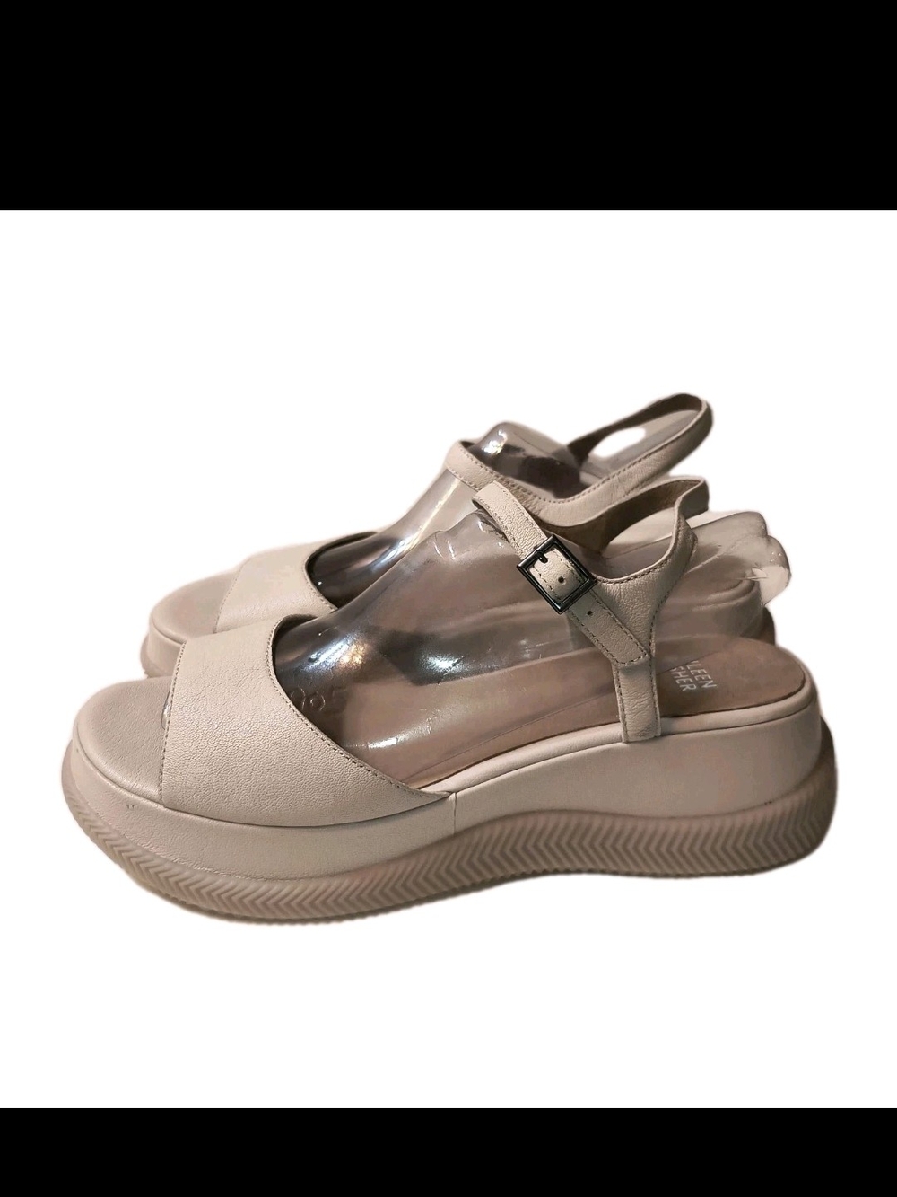 Eileen Fisher Beige Platform Slingback Sandals